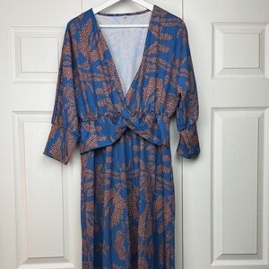 Blue and Brown Patterned Women's Dress